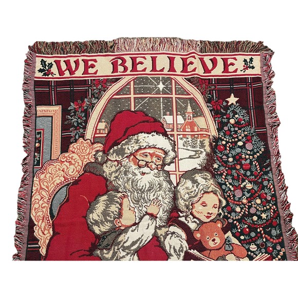 Christmas Throw Woven Blanket Santa Tapestry We Believe In Christmas Nice 68x46 - Picture 3 of 6